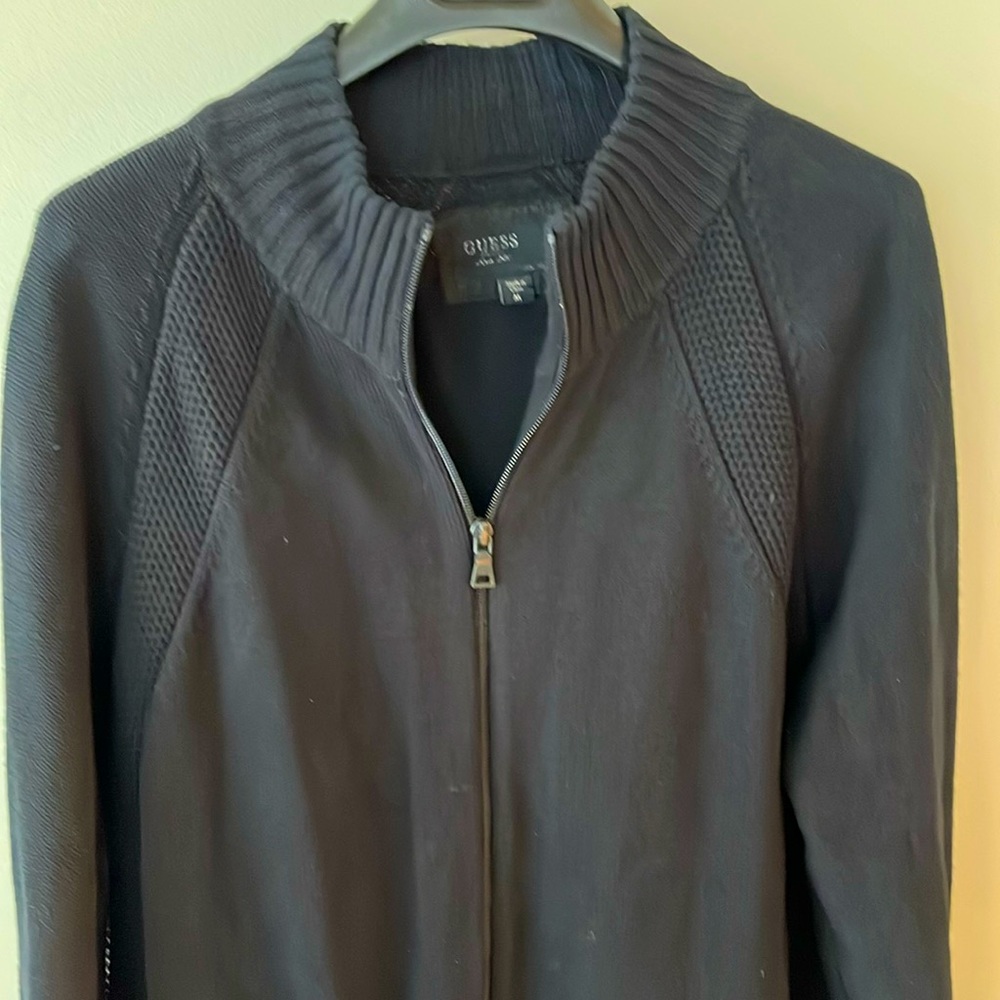 100%cotton black full zip sweater